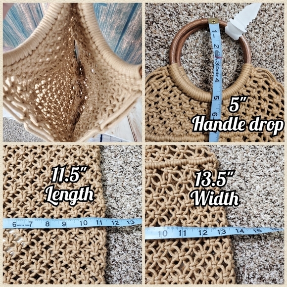 Cotton Rope Macrame Bag w/ Wooden Handles - Picture 3 of 3